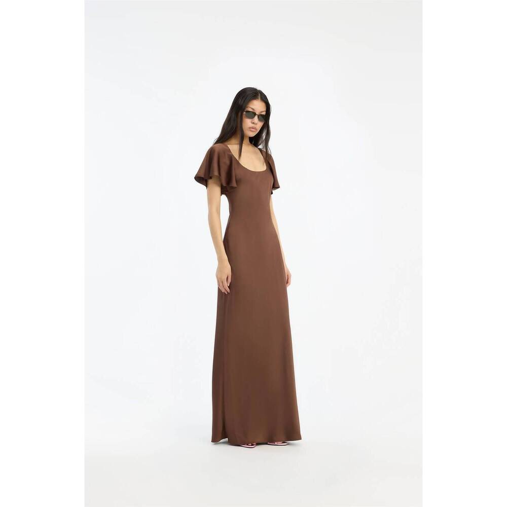 NEW ROTATE satin flowy sleeve dress in brown